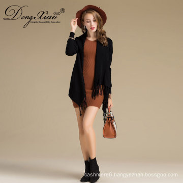 Winter Black Casual Loose Shawl Collar Knitted Wholesale Wool Poncho